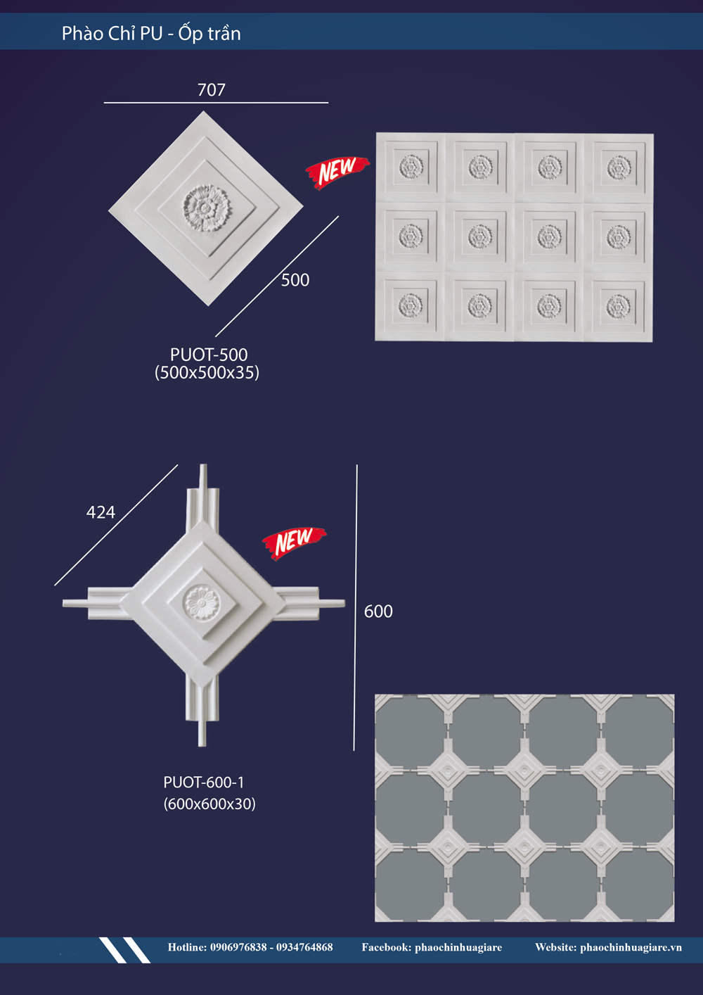 Ốp trần PUOT-500-500x500x35